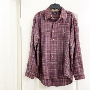 Haggar purple plaid long sleeve button down flannel shirt